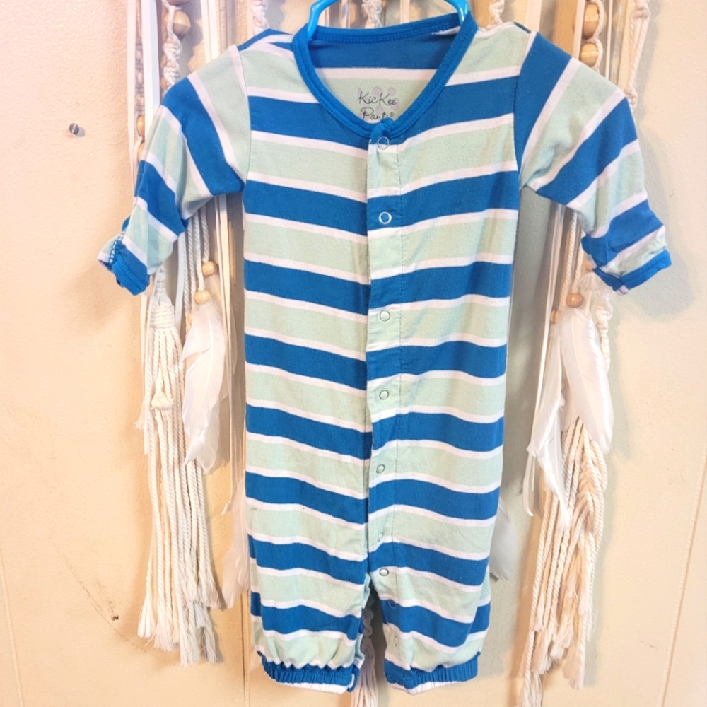 Kickee Pants Newborn Convertible gown romper blue seafoam green stripes